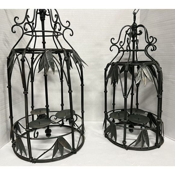 Two Beautiful Vintage Wrought Iron Hanging Candle Holder Three Candles Each - Picture 10 of 10